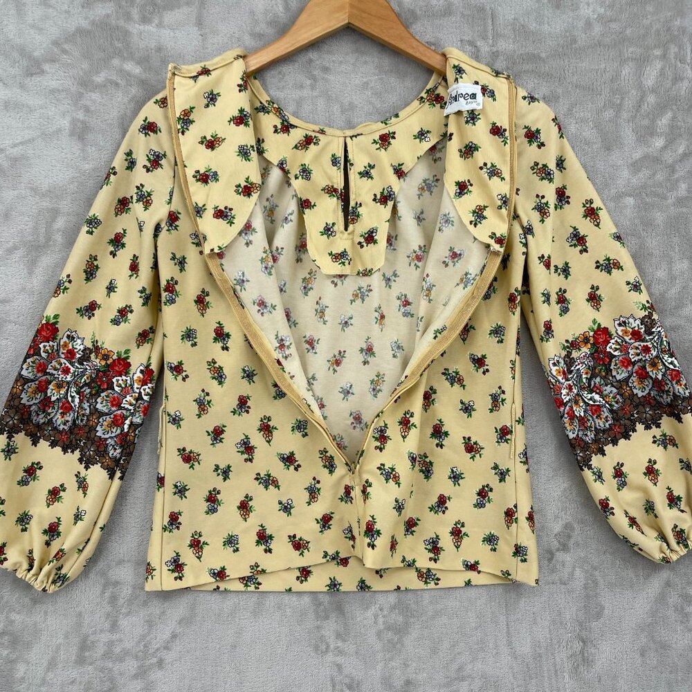Vintage 70s Andrea Gayle Floral Balloon Sleeve Keyhole Top USA Made - Picture 10 of 14
